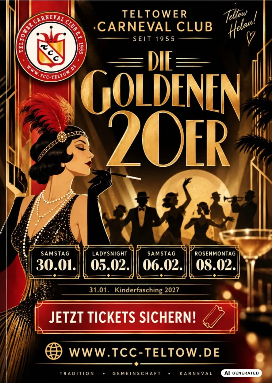 Flyer „Die Goldenen 20er“ mit den Terminen 30.01., 05.02., 06.02. und 08.02.